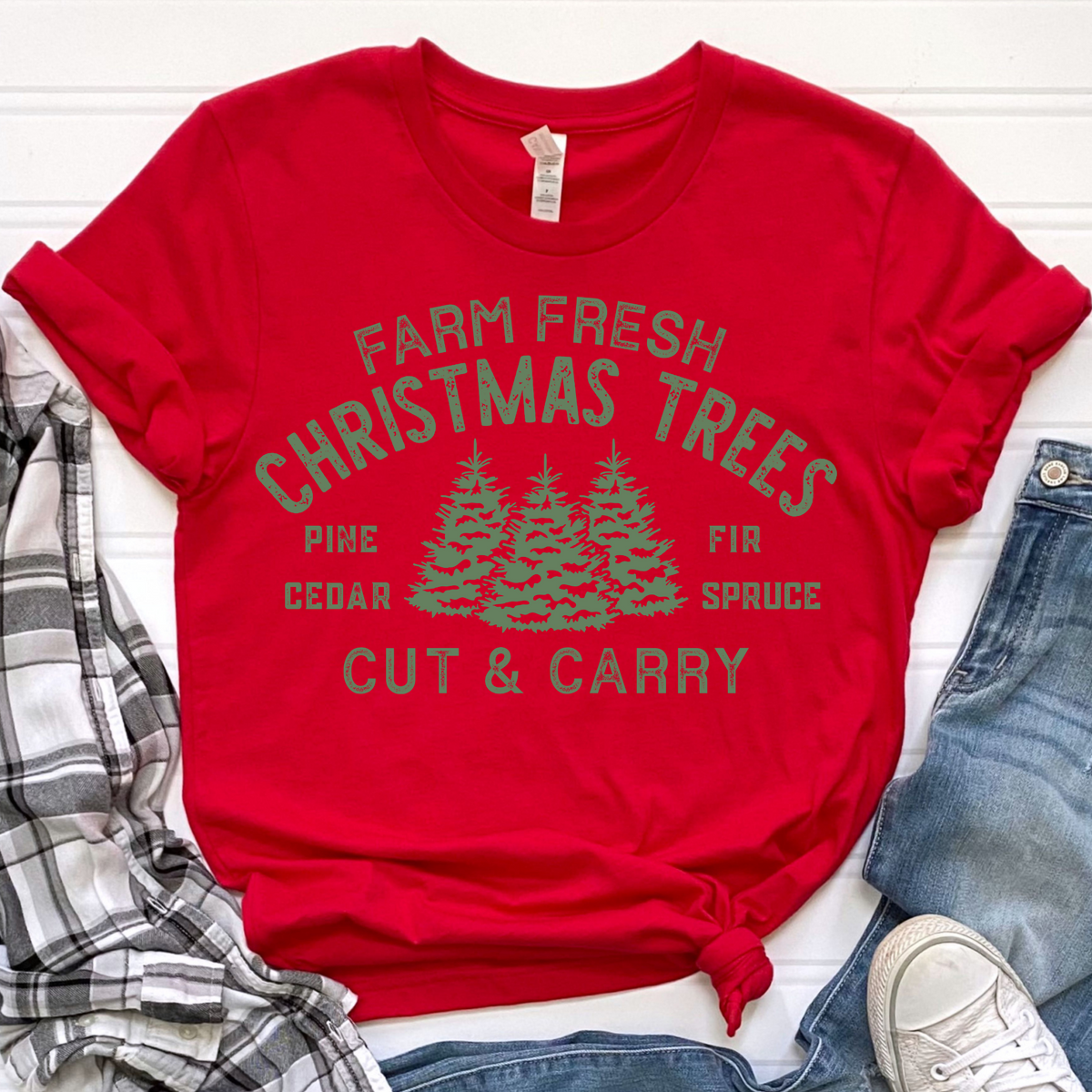 Christmas Trees Green DTF Print Crawford Country Store