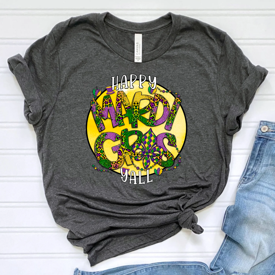 Happy Mardi Gras Y'all Gold DTF Print Crawford Country Store