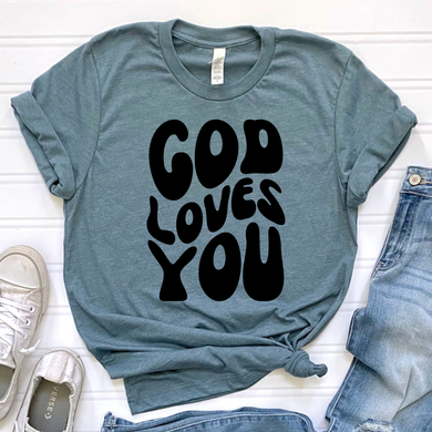 God Loves you in Black DTF Print