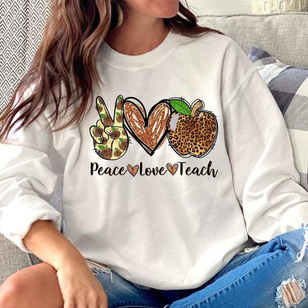 Peace - Love - Teach Leopard Apple DTF Print