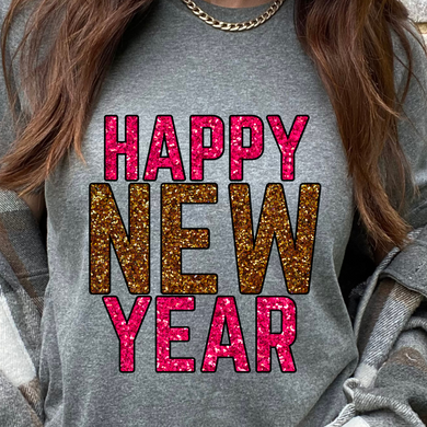 Happy New Year- Pink Glitter DTF Print