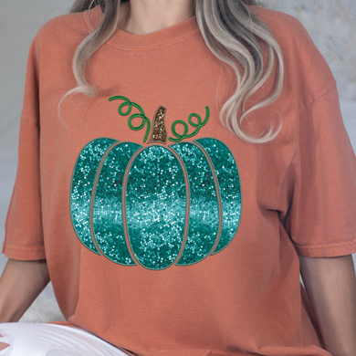 Teal Embroidered Pumpkin DTF Print
