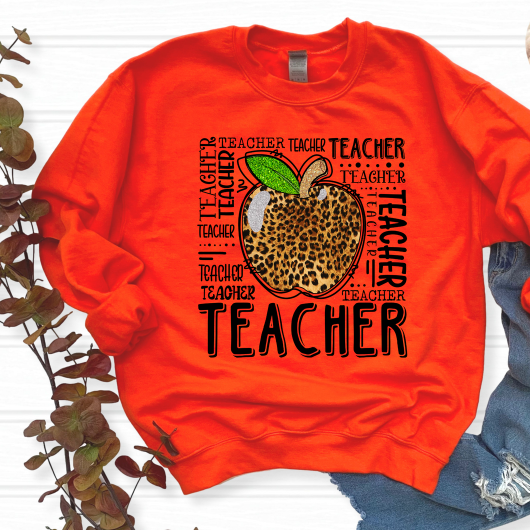 Leopard Apple Teacher DTF Print