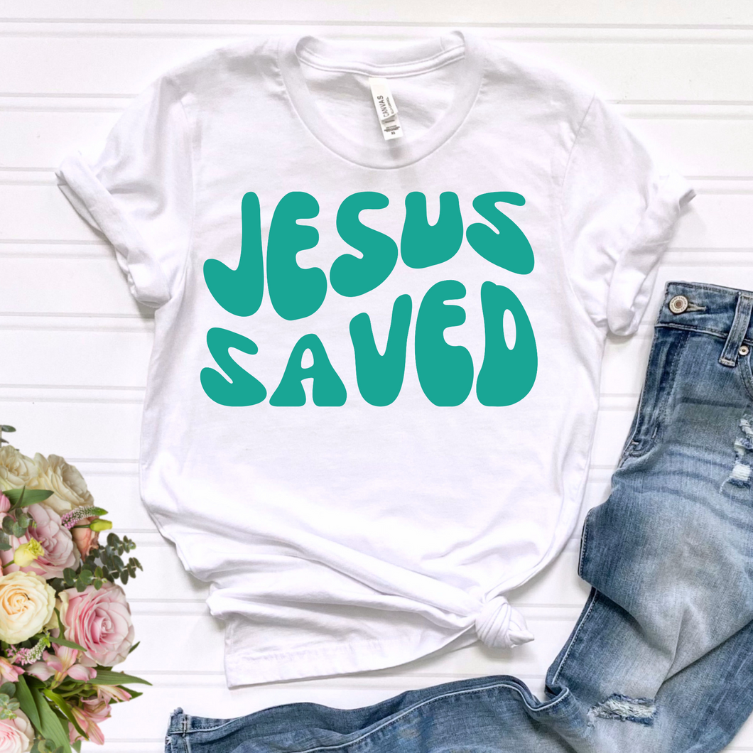 Jesus Saved in Teal DTF Print