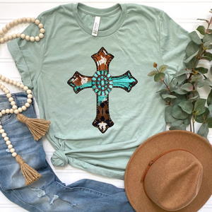 Turquoise Cow Hide Cross DTF Print