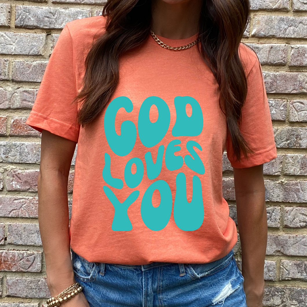 God Loves you Teal DTF Print