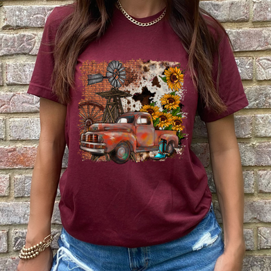 Red Truck Sunflower DTF Print