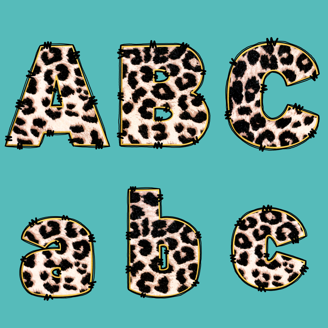 Leopard Print Doodle Letter DTF Print