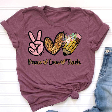 Peace - Love - Teach Pink Plaid  DTF Print