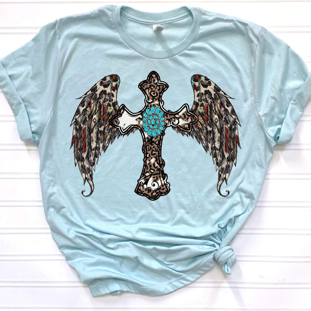 Animal Print Cross with Wings DTF Print